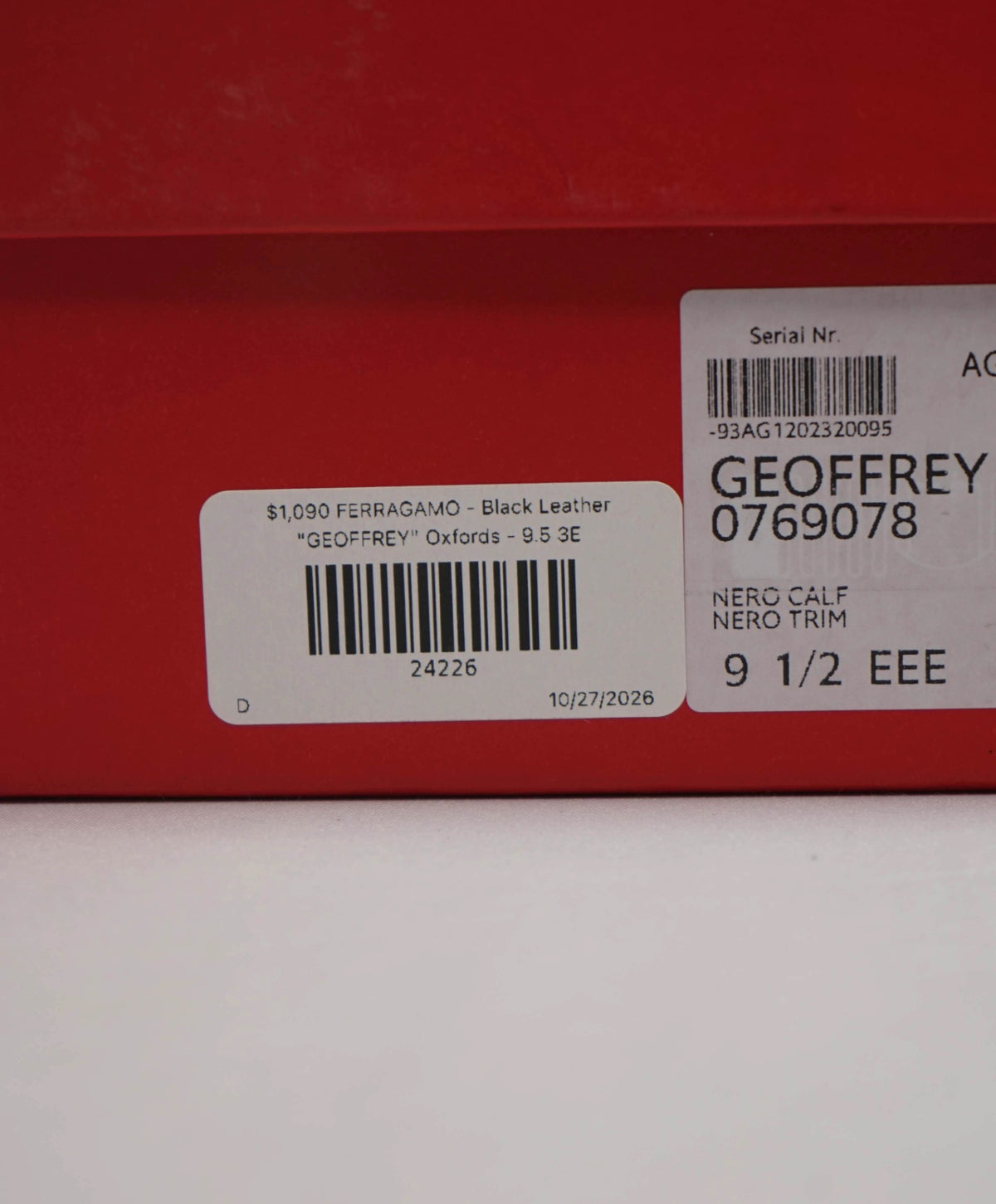 $1,090 FERRAGAMO - Black Leather "GEOFFREY" Oxfords - 9.5 3E
