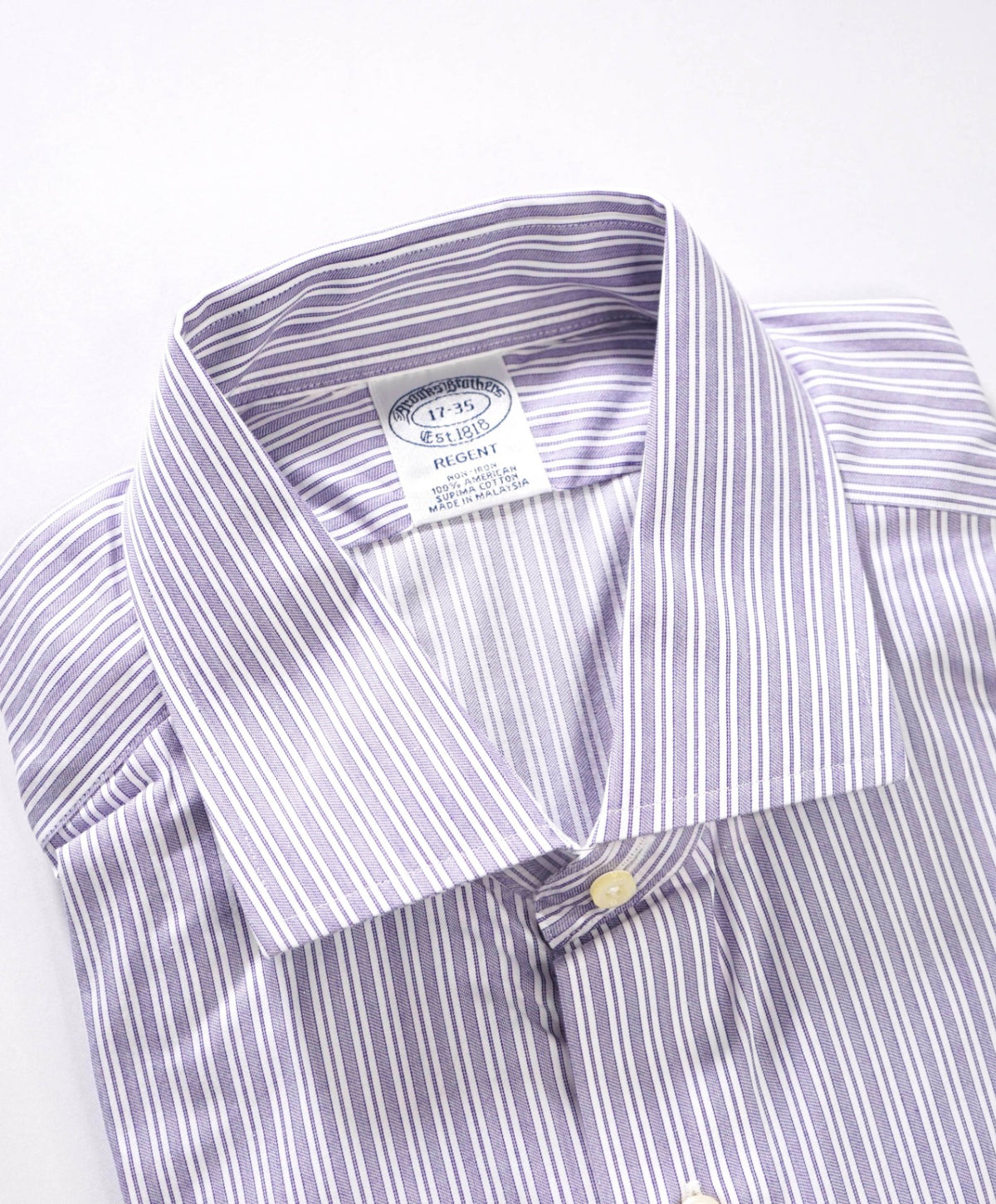 $128 BROOKS BROTHERS - Purple Stripe Non-Iron "REGENT" Shirt - 17 - 35
