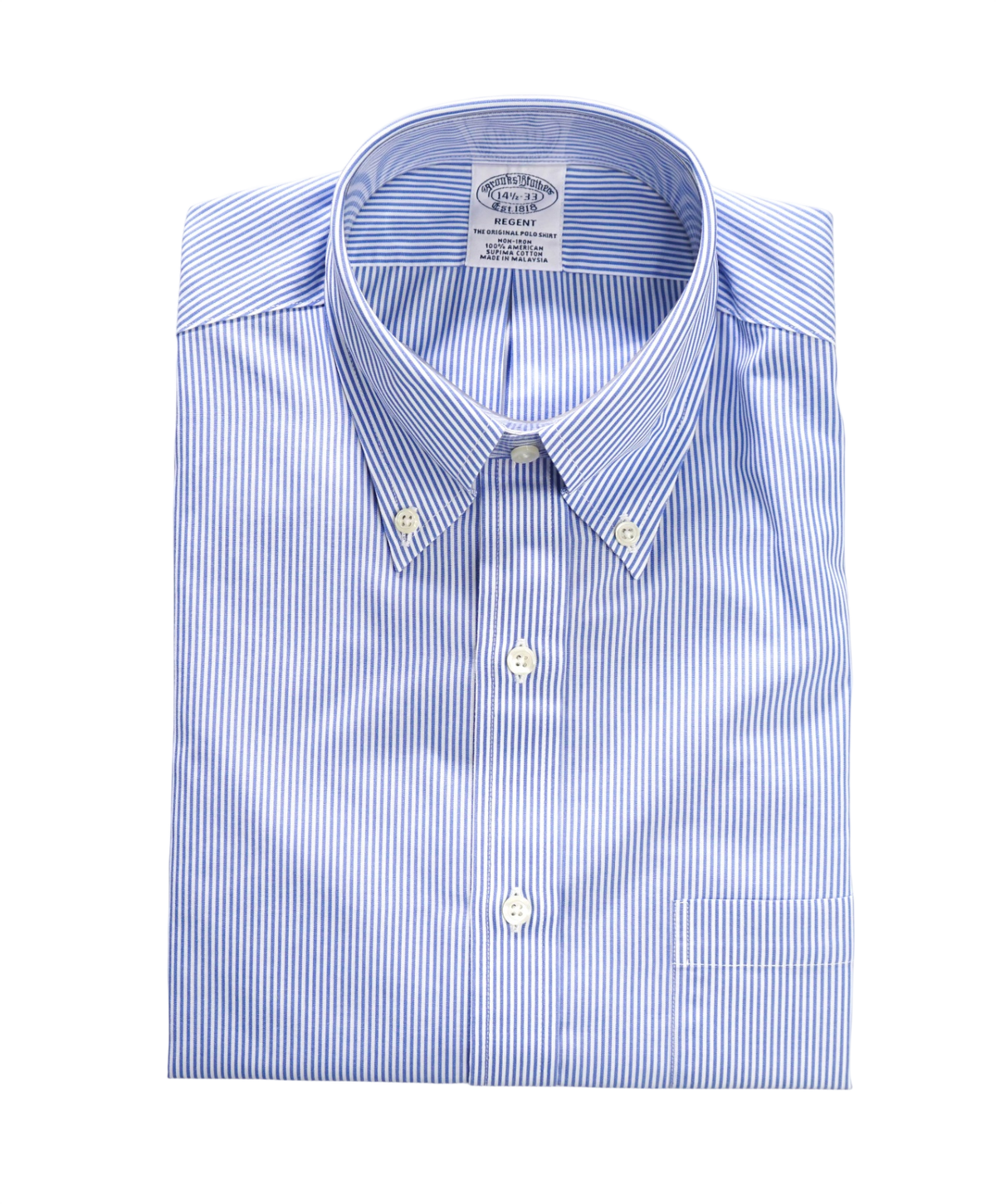 $128 BROOKS BROTHERS - Blue Stripe Non-Iron "REGENT" Shirt - 14.5 - 33