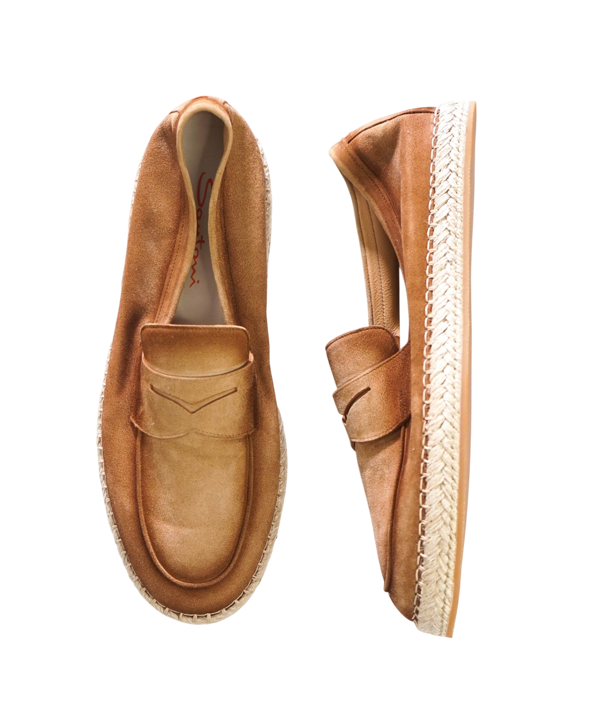 $890 SANTONI - Brown Suede Espadrille Loafers - US 10.5 (9.5UK)