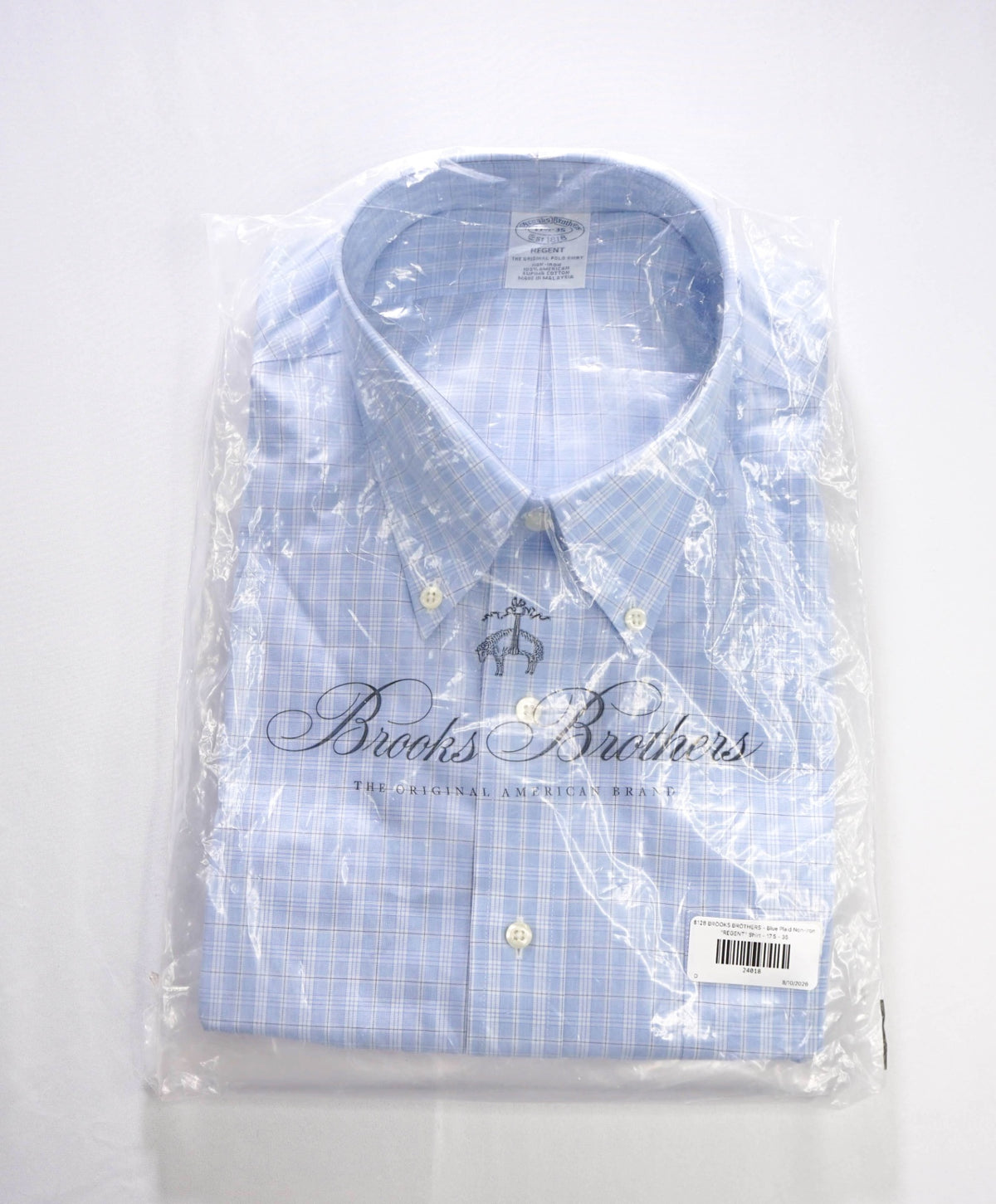 $128 BROOKS BROTHERS - Blue Plaid Non-Iron "REGENT" Shirt - 17.5 - 35