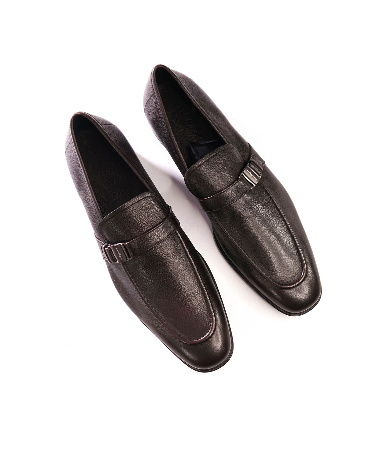 $895 FERRAGAMO - Brown Pebble Leather Loafers - 11 D