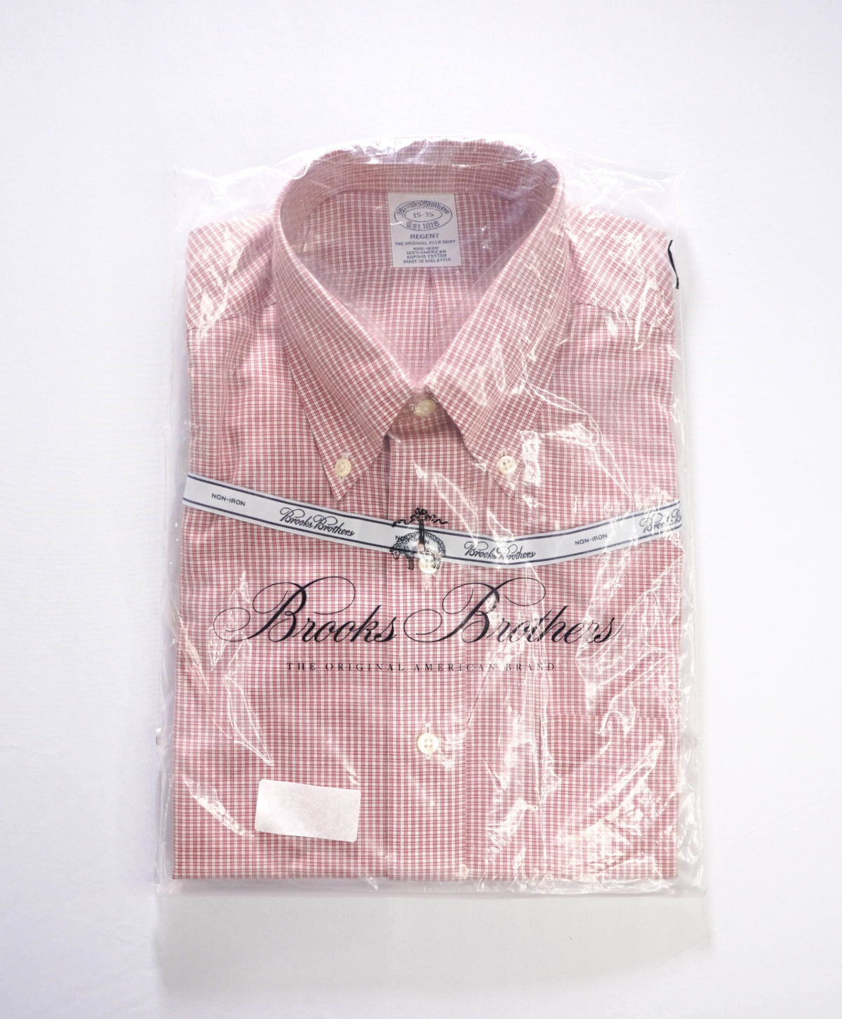 $128 BROOKS BROTHERS - Red Micro Plaid Non-Iron "REGENT" Shirt - 15 - 35