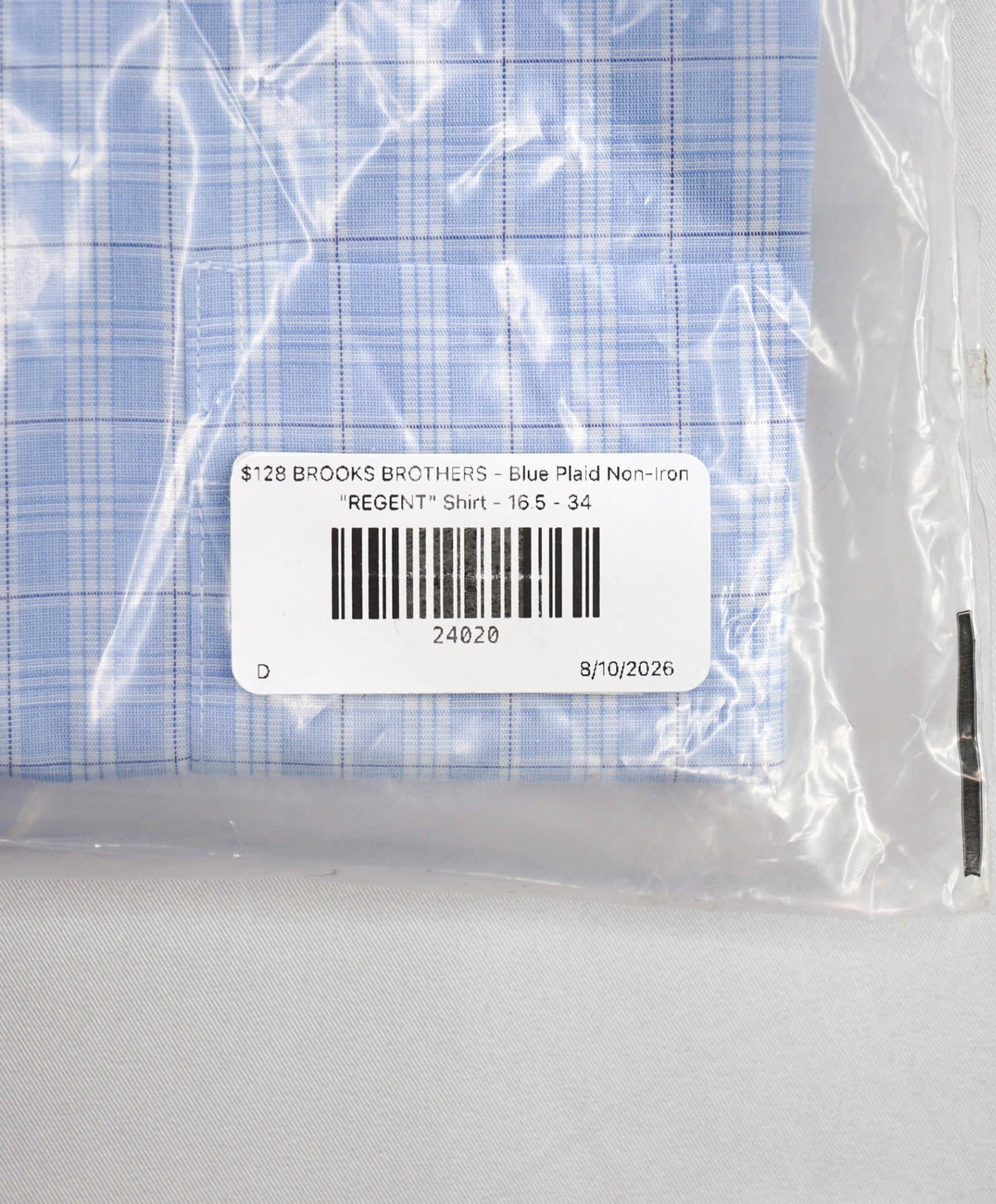 $128 BROOKS BROTHERS - Blue Plaid Non-Iron "REGENT" Shirt - 16.5 - 34