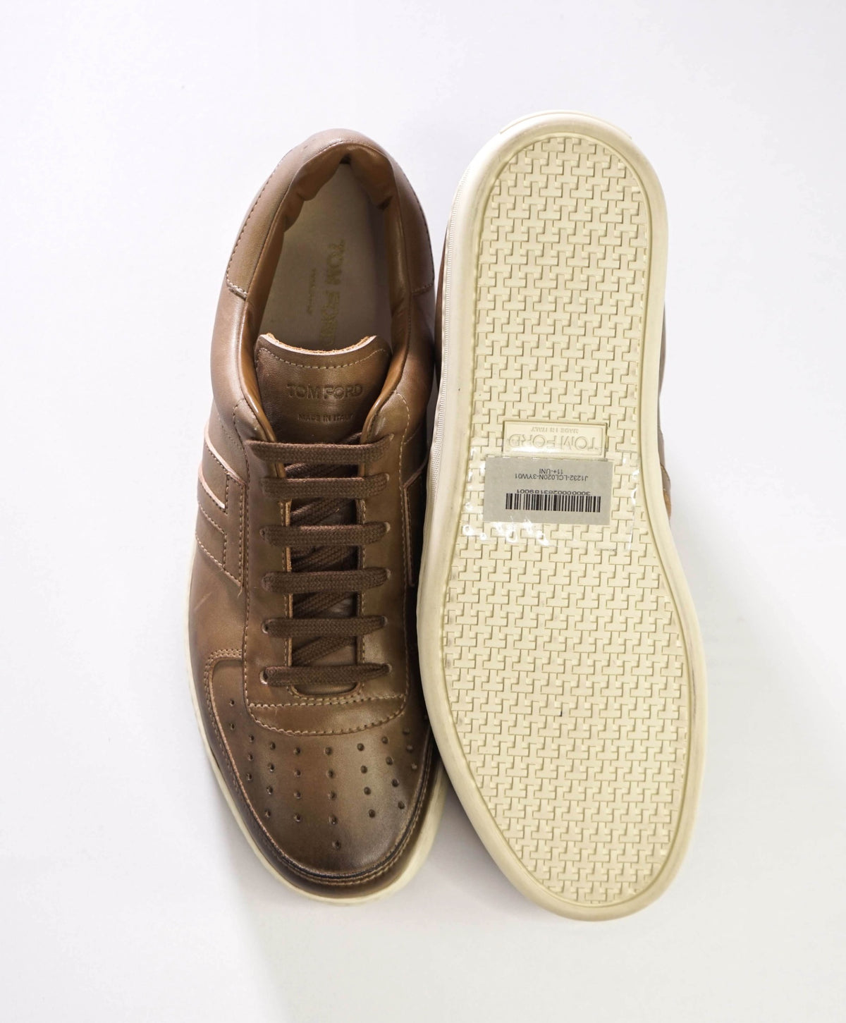 $1,100 TOM FORD - Brown Leather Sneakers  - US 12 (11.5 TF)