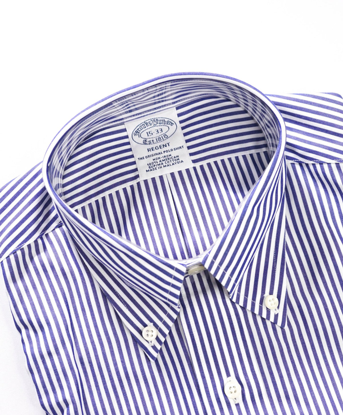 $128 BROOKS BROTHERS - Blue Stripe Non-Iron "REGENT" Shirt - 15 - 33