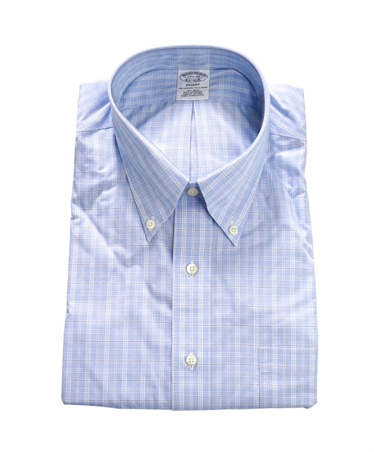 $128 BROOKS BROTHERS - Blue Plaid Non-Iron "REGENT" Shirt - 17.5 - 35