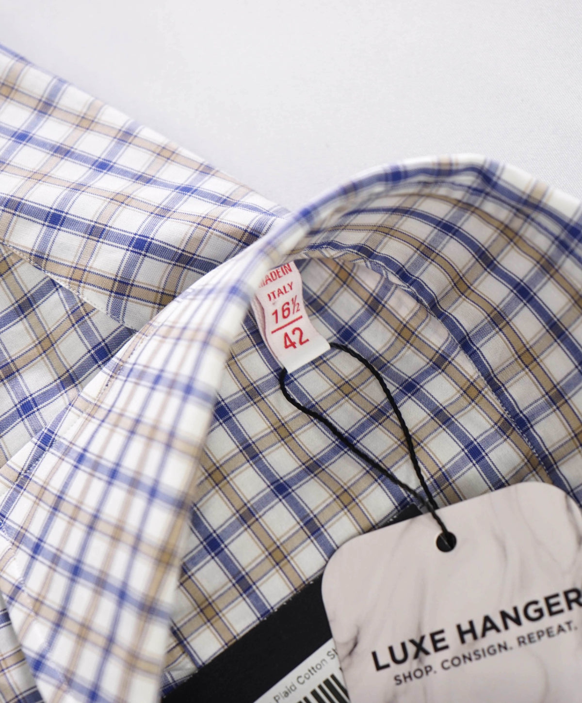 $730 ISAIA - Blue/Brown Plaid Cotton Shirt - 16.5