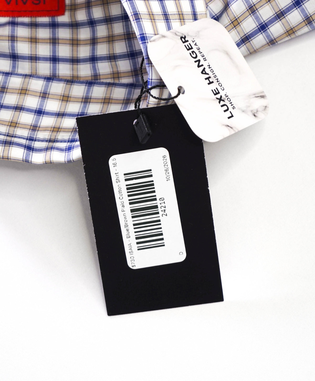 $730 ISAIA - Blue/Brown Plaid Cotton Shirt - 16.5