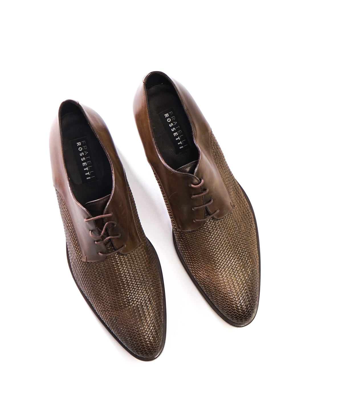 $1,110 FRATELLI ROSSETTI - Brown Woven Leather Derby - US 11.5 (10.5UK)
