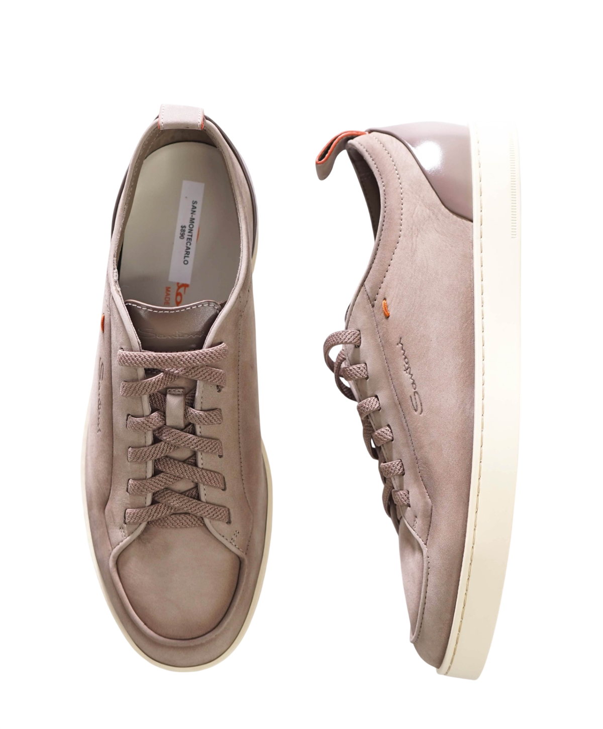 $890 SANTONI - Gray Suede/Leather Sneakers - US 8.5 (7.5UK)