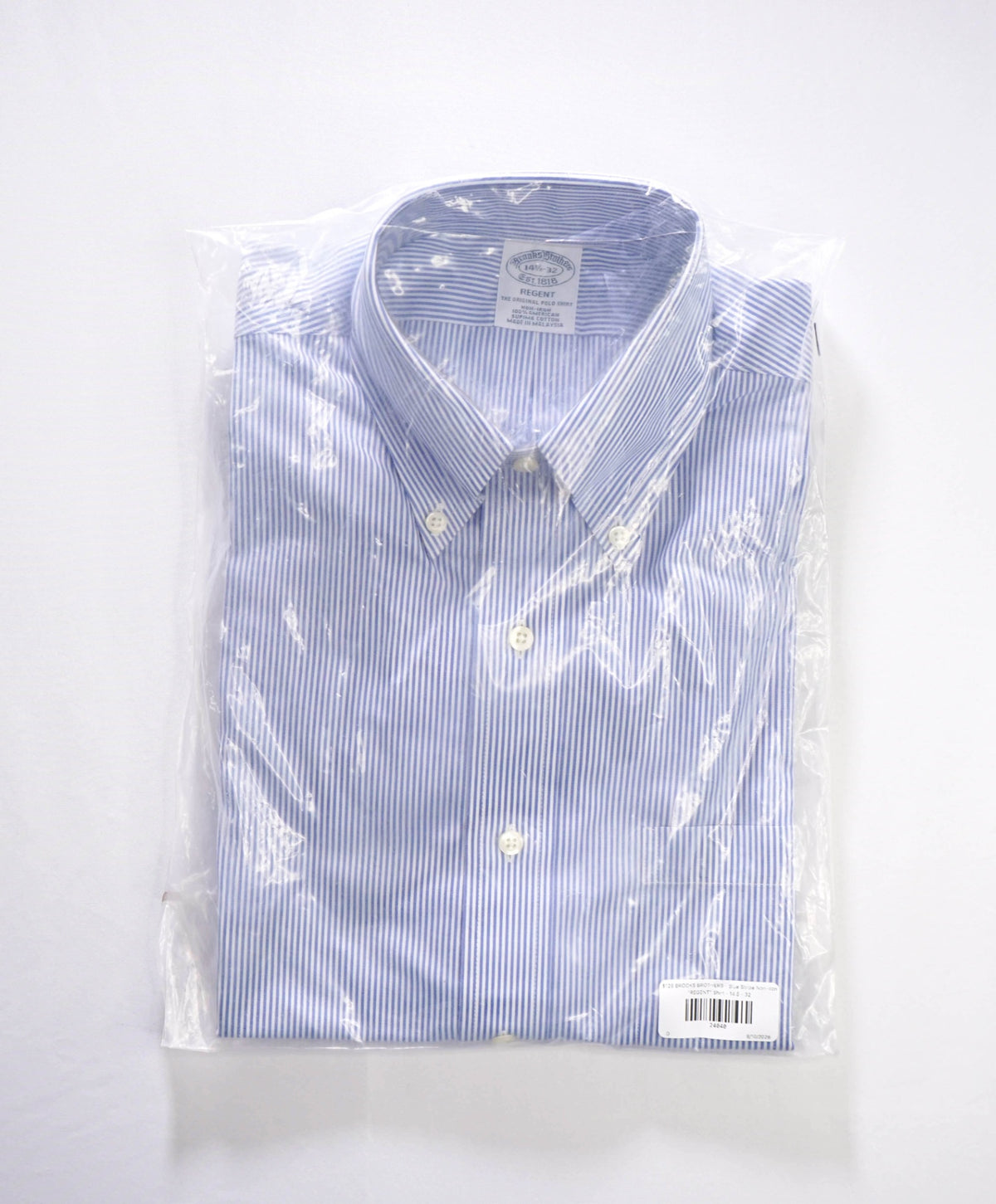 $128 BROOKS BROTHERS - Blue Stripe Non-Iron "REGENT" Shirt - 14.5 - 32