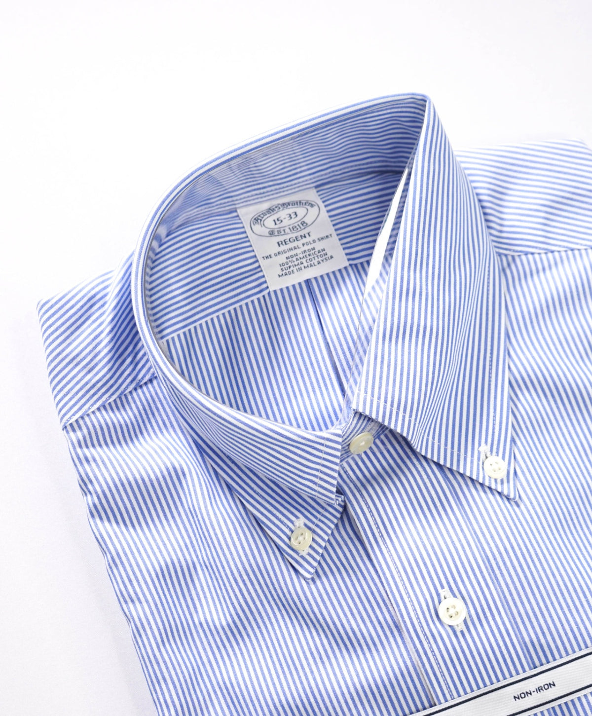 $128 BROOKS BROTHERS - Blue Stripe Non-Iron "REGENT" Shirt - 15 - 33