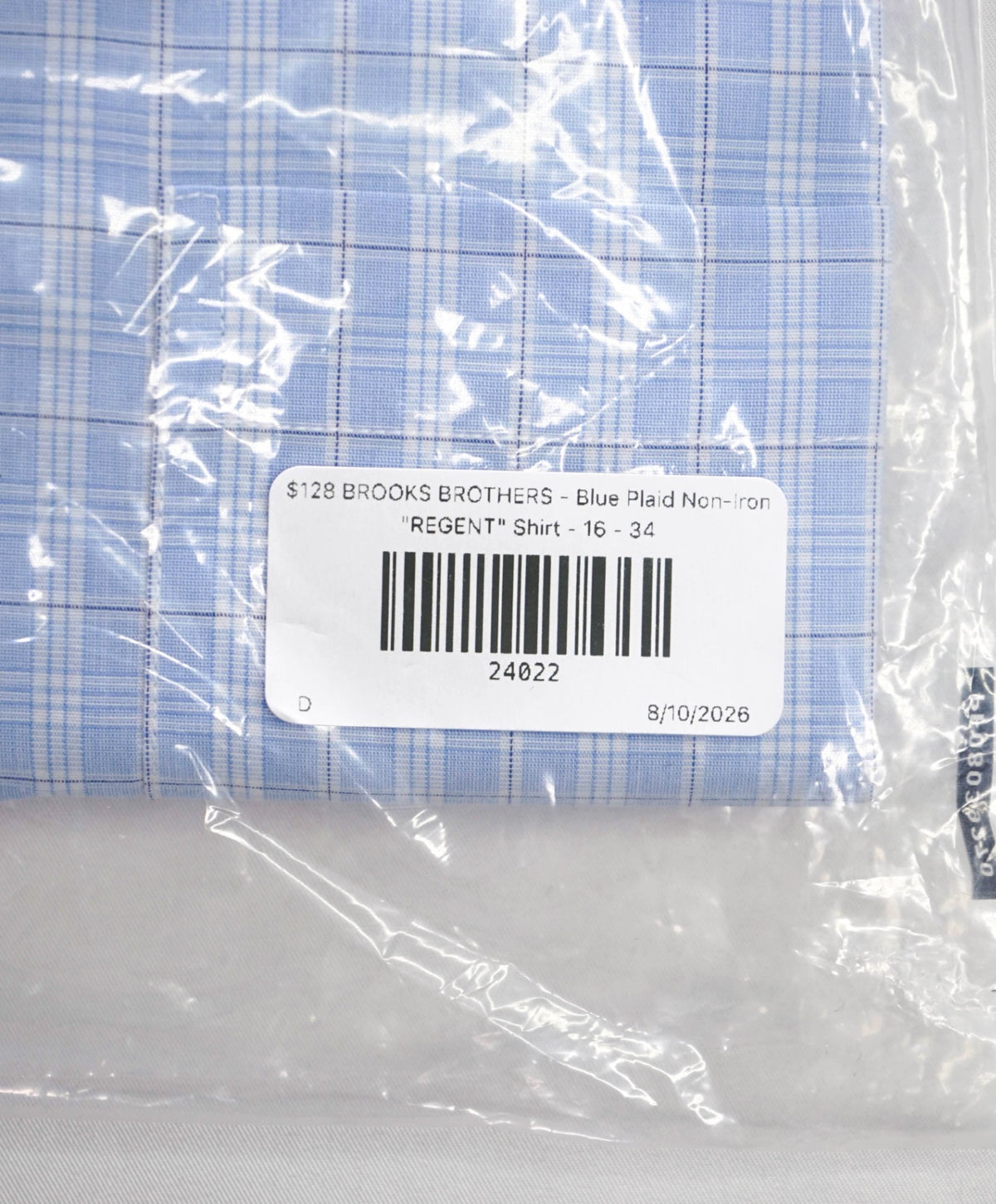 $128 BROOKS BROTHERS - Blue Plaid Non-Iron "REGENT" Shirt - 16 - 34