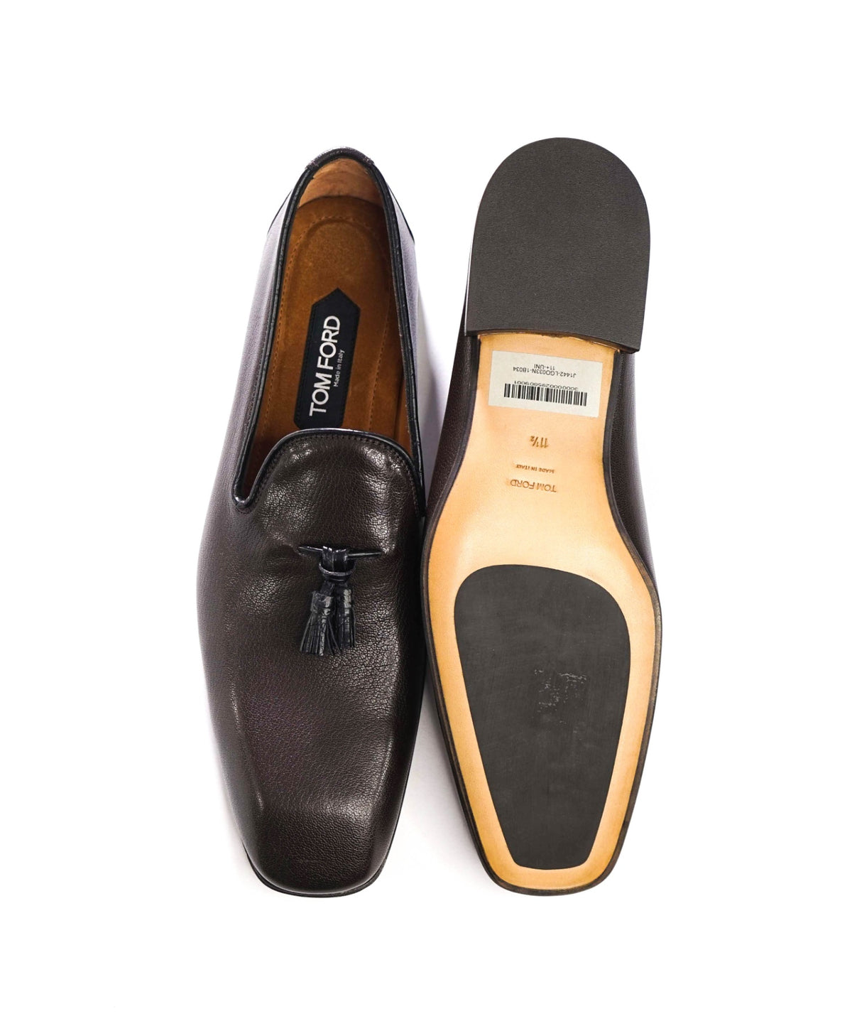 $1,895 TOM FORD - Brown Pebble Leather Tassel Loafers - US 12 (11.5 TF)