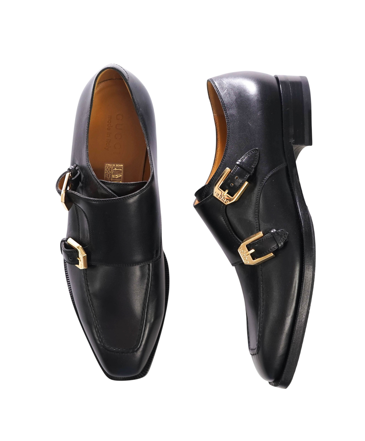 $1,095 GUCCI - Black Leather Monk Loafers - 9.5 (9G)