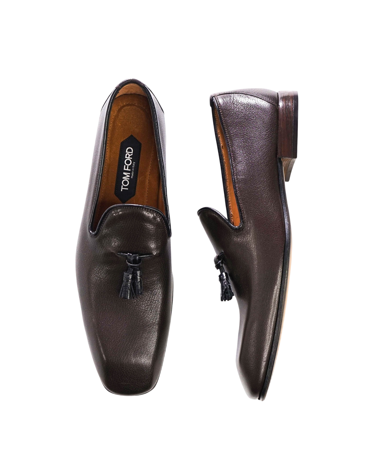 $1,895 TOM FORD - Brown Pebble Leather Tassel Loafers - US 12 (11.5 TF)