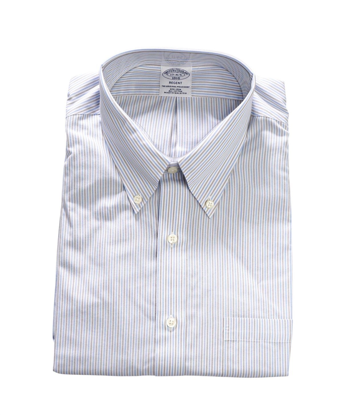$128 BROOKS BROTHERS - Blue/Gray Stripe Non-Iron "REGENT" Shirt - 17 - 34/35
