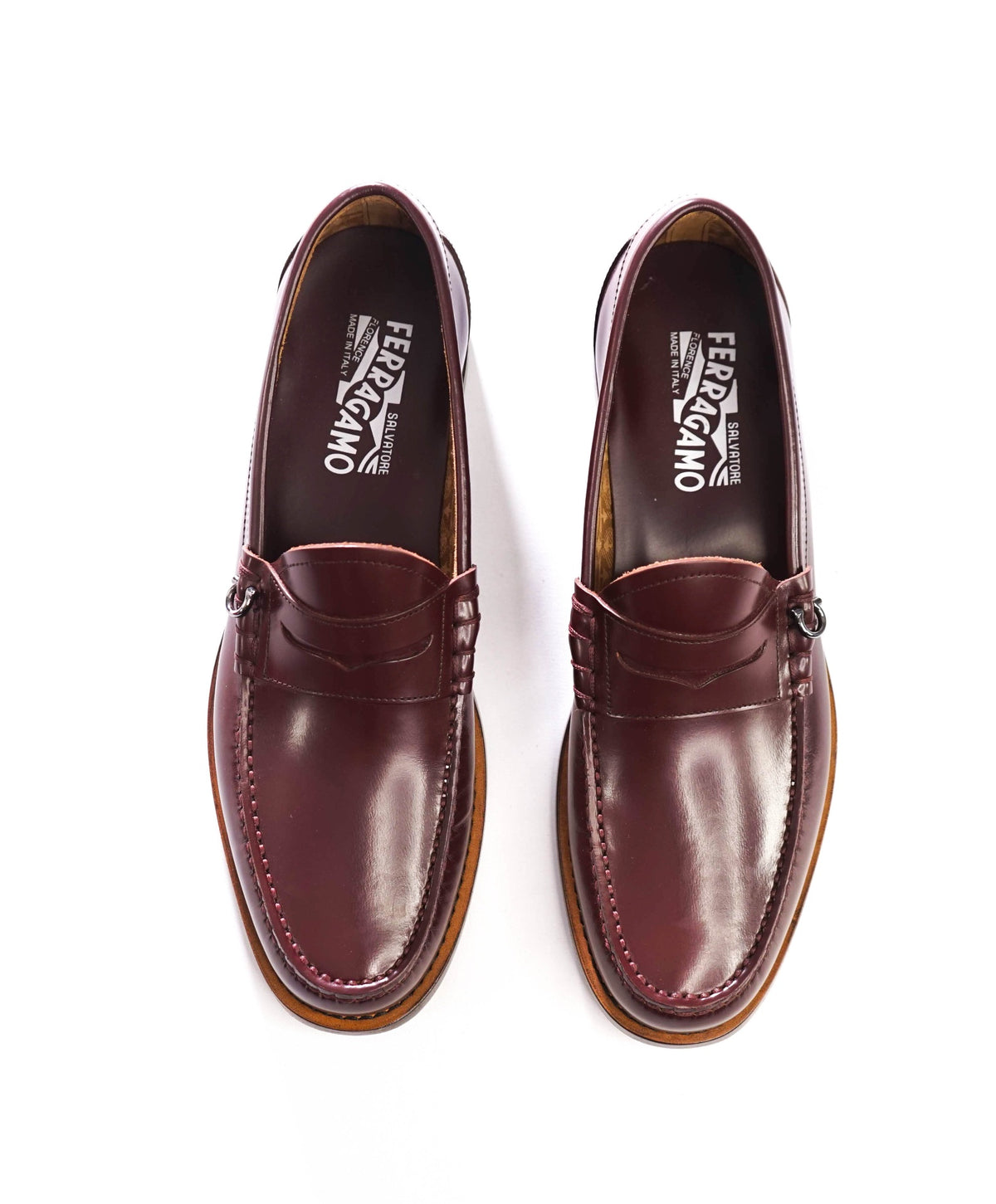 $895 FERRAGAMO - Burgundy Leather "RICCARDO" Loafers - 9 D