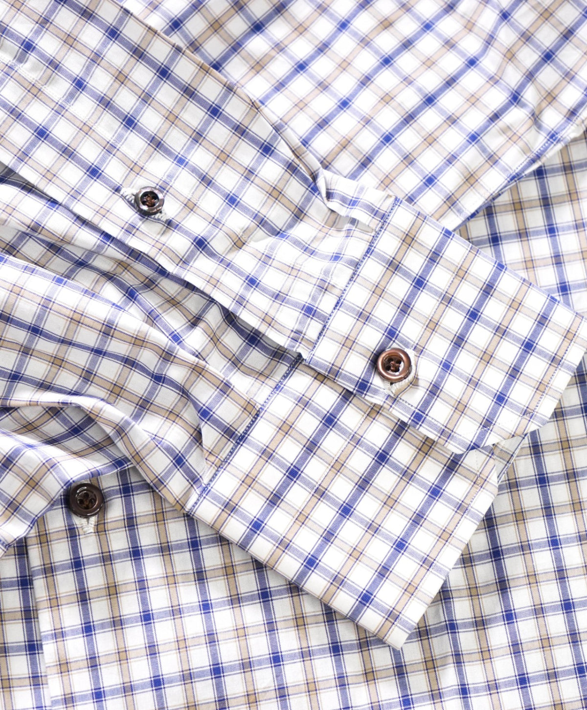 $730 ISAIA - Blue/Brown Plaid Cotton Shirt - 16.5