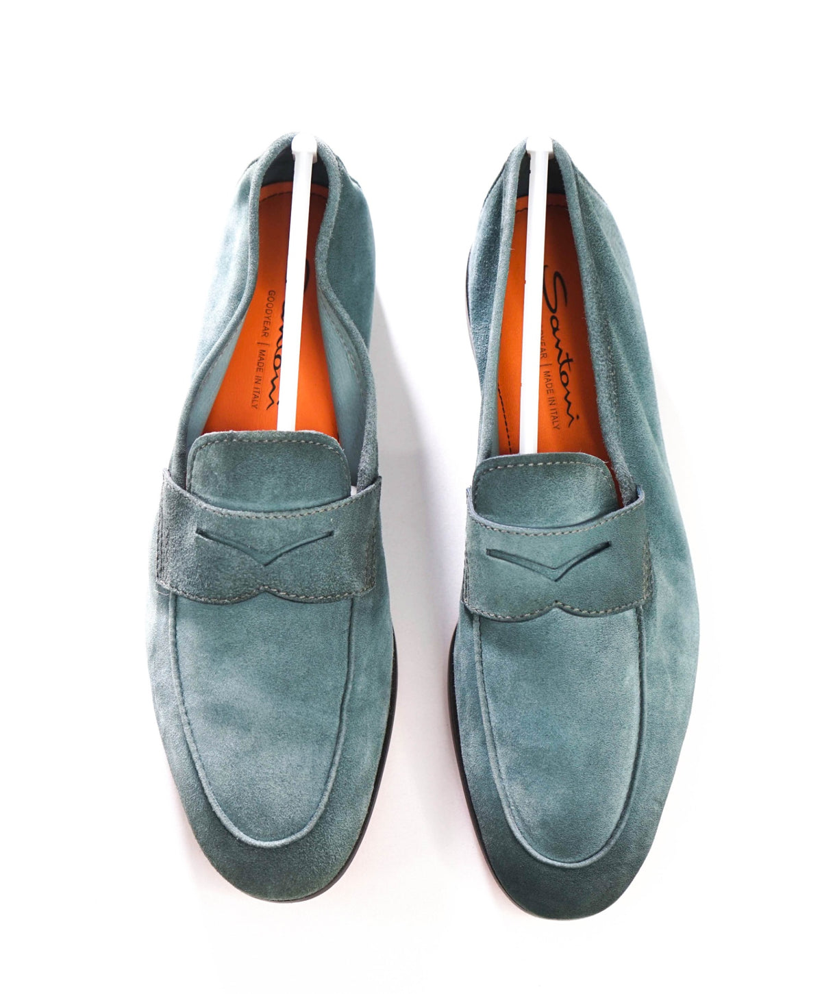 $1,040 SANTONI - GOODYEAR Cyan Blue Suede Loafers - US 9.5 (UK8.5)