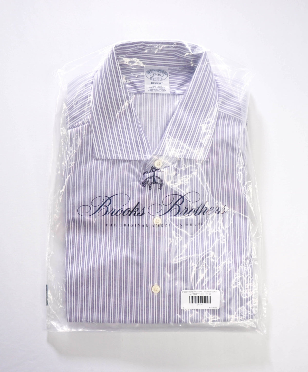 $128 BROOKS BROTHERS - Purple Stripe Non-Iron "REGENT" Shirt - 17 - 35