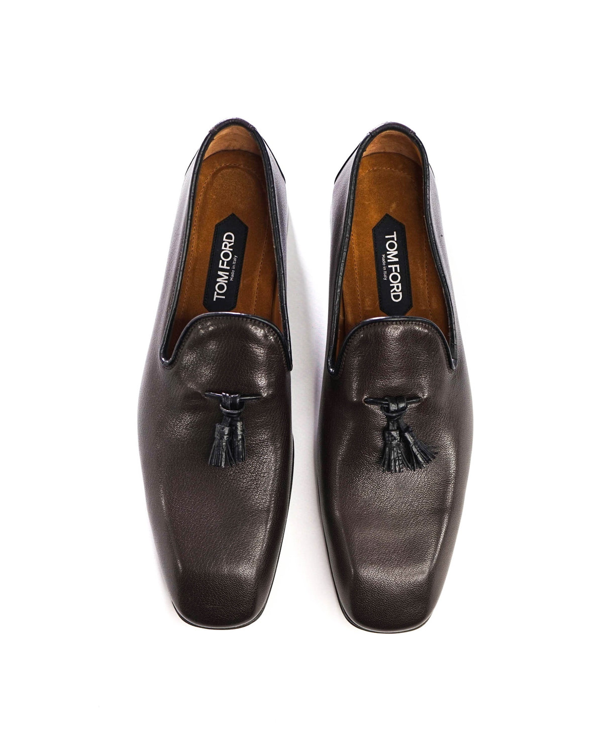 $1,895 TOM FORD - Brown Pebble Leather Tassel Loafers - US 12 (11.5 TF)