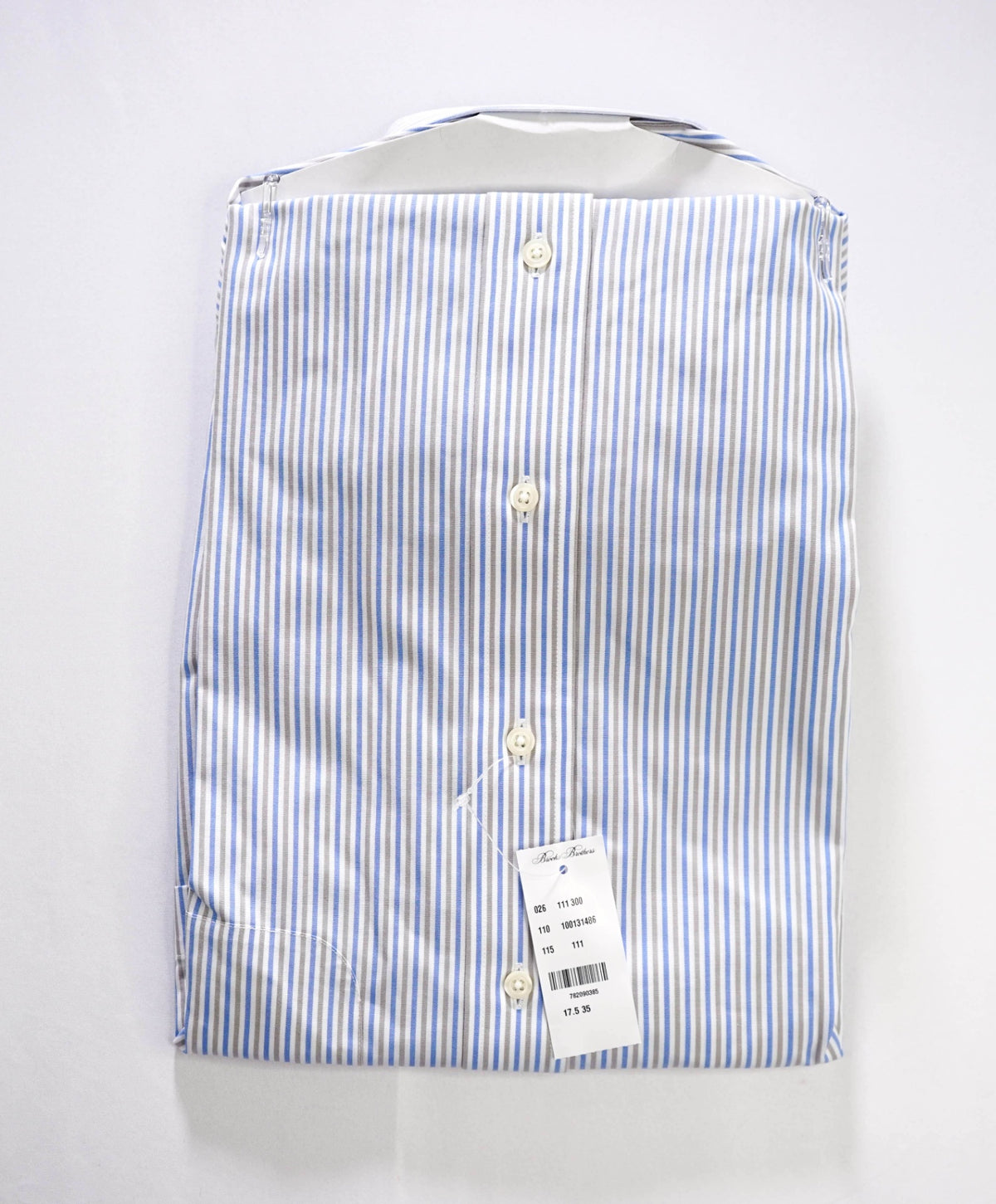 $128 BROOKS BROTHERS - Blue/Gray Stripe Non-Iron "REGENT" Shirt - 17.5 - 35