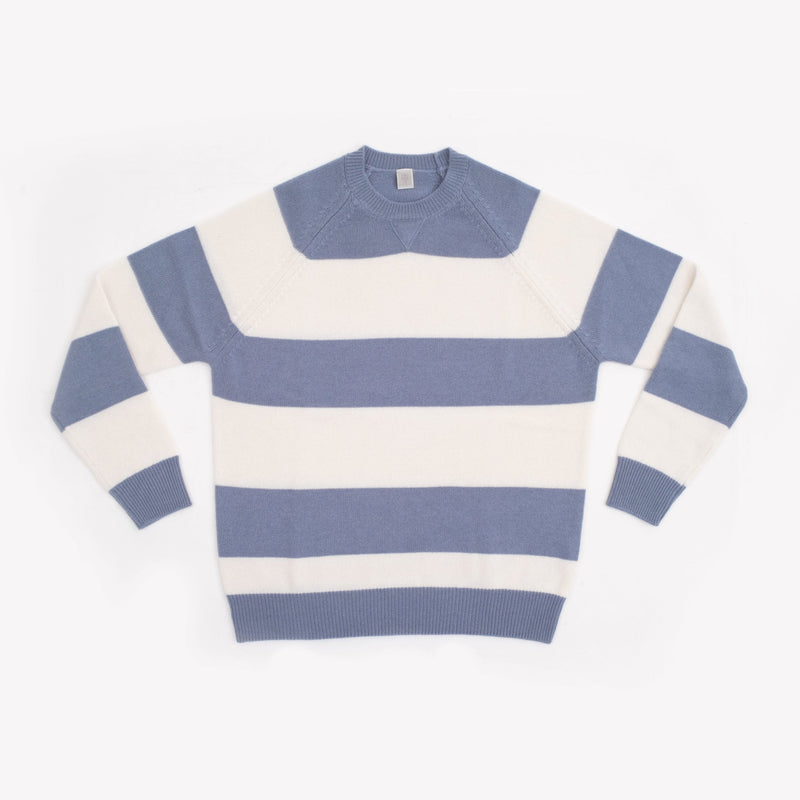 $1,095 ELEVENTY - 100% PURE CASHMERE Blue/White Crewneck Sweater - M