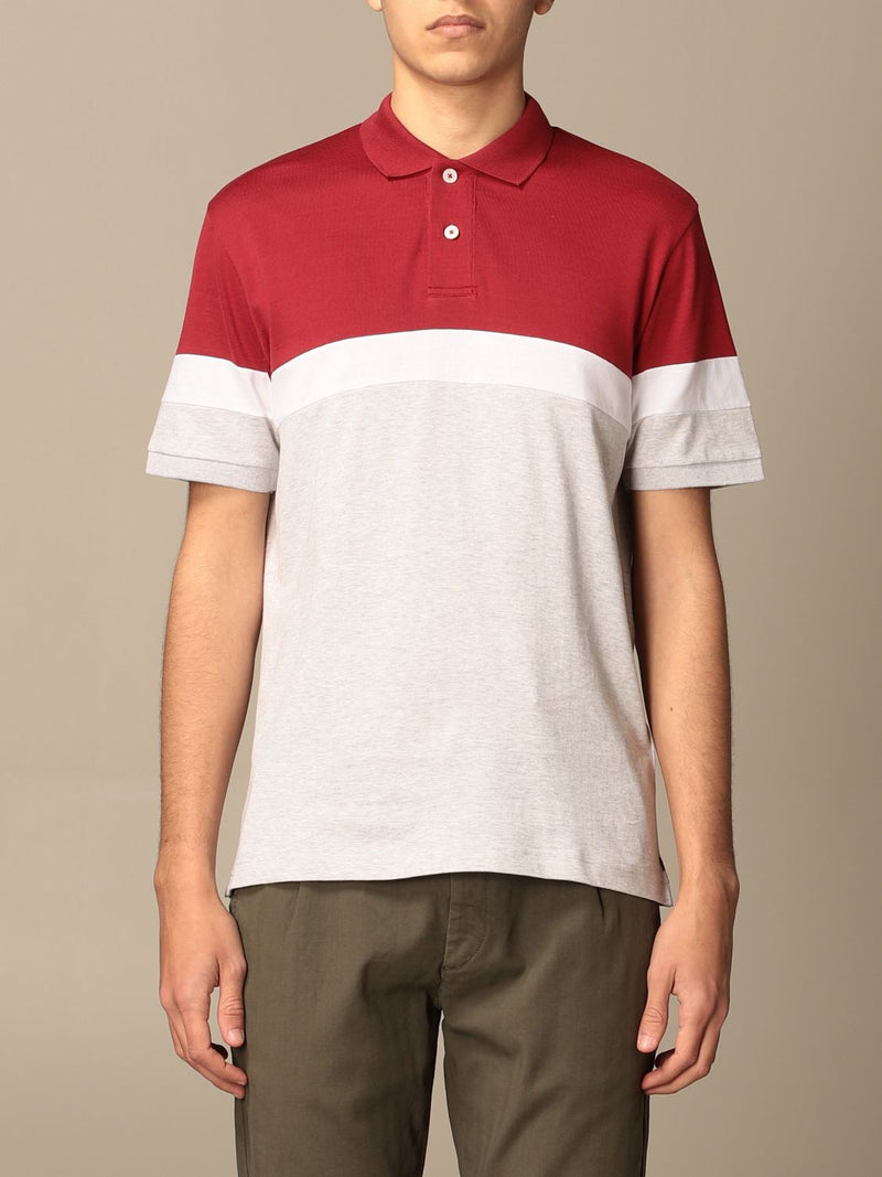$345 ELEVENTY - Red/White/Gray Polo Shirt Cotton - XL