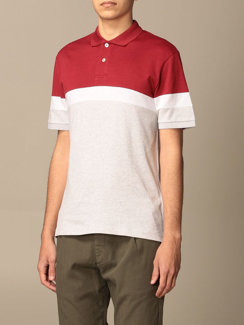 $345 ELEVENTY - Red/White/Gray Polo Shirt Cotton - XL