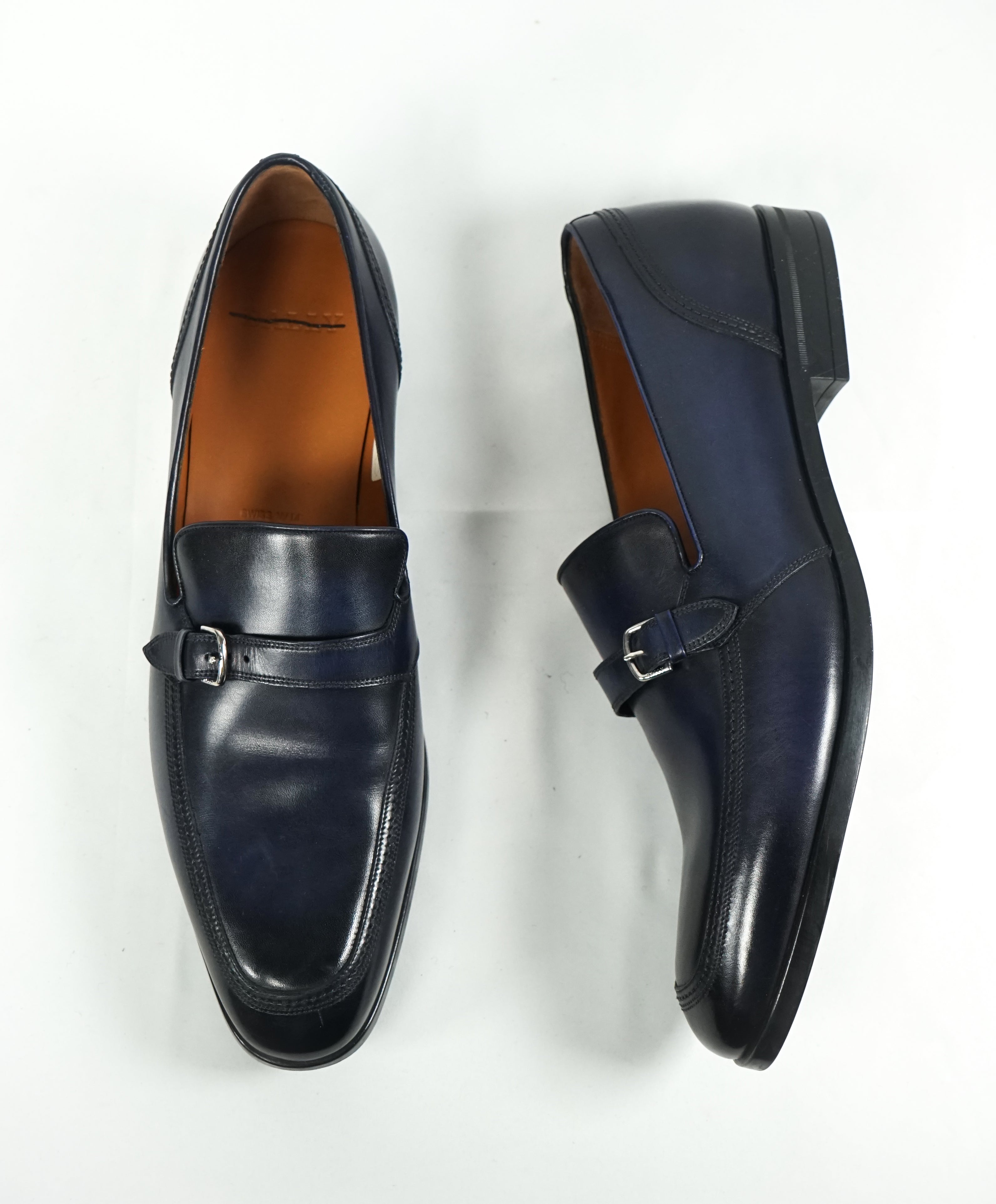 BALLY - “Lavoli” Navy Hand Patina Buckle Loafers - 12