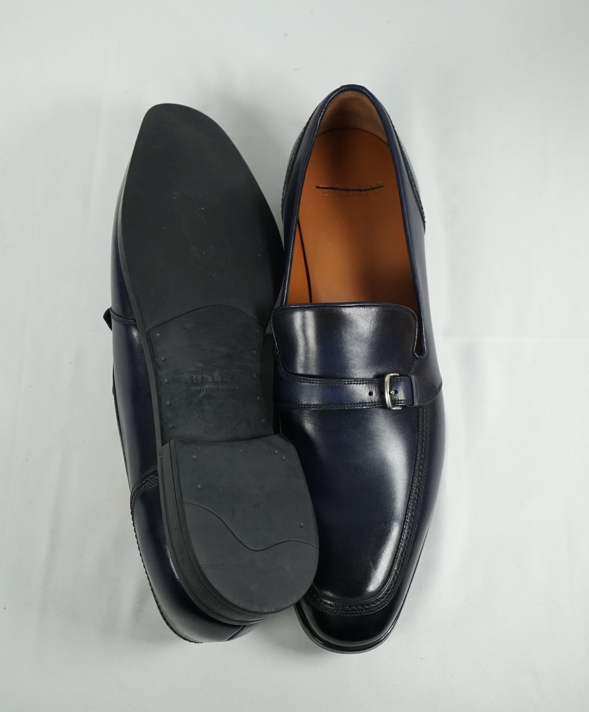 BALLY Lavoli Navy Hand Patina Buckle Loafers 12 Luxe Hanger