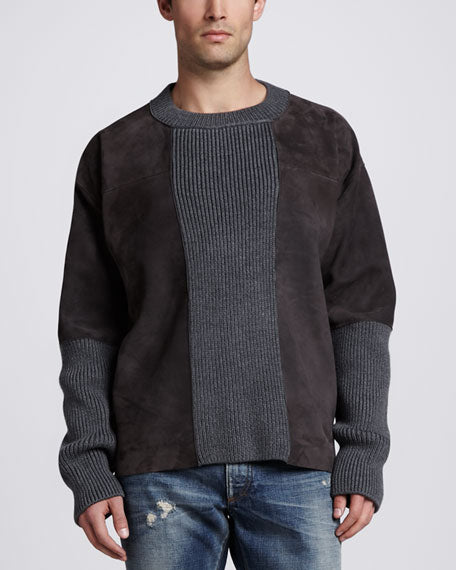 $1,995 DOLCE & GABBANA - Lamb Suede & Wool Knit Sweater - 36US (46EU)