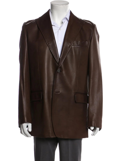 $7,200 BRIONI - *PREMIUM GRADE* Brown LEATHER Overcoat Blazer- 44R US