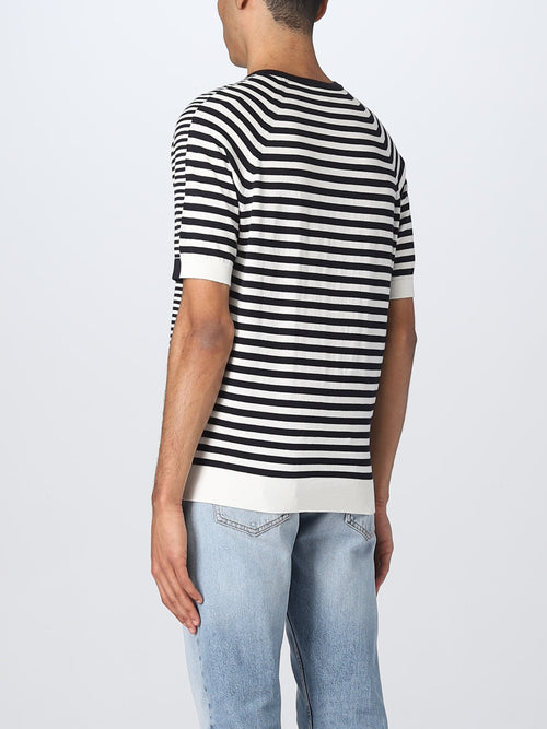 $945 ELEVENTY - Navy/Ivory Polo T-Shirt Nautical Stripe - M