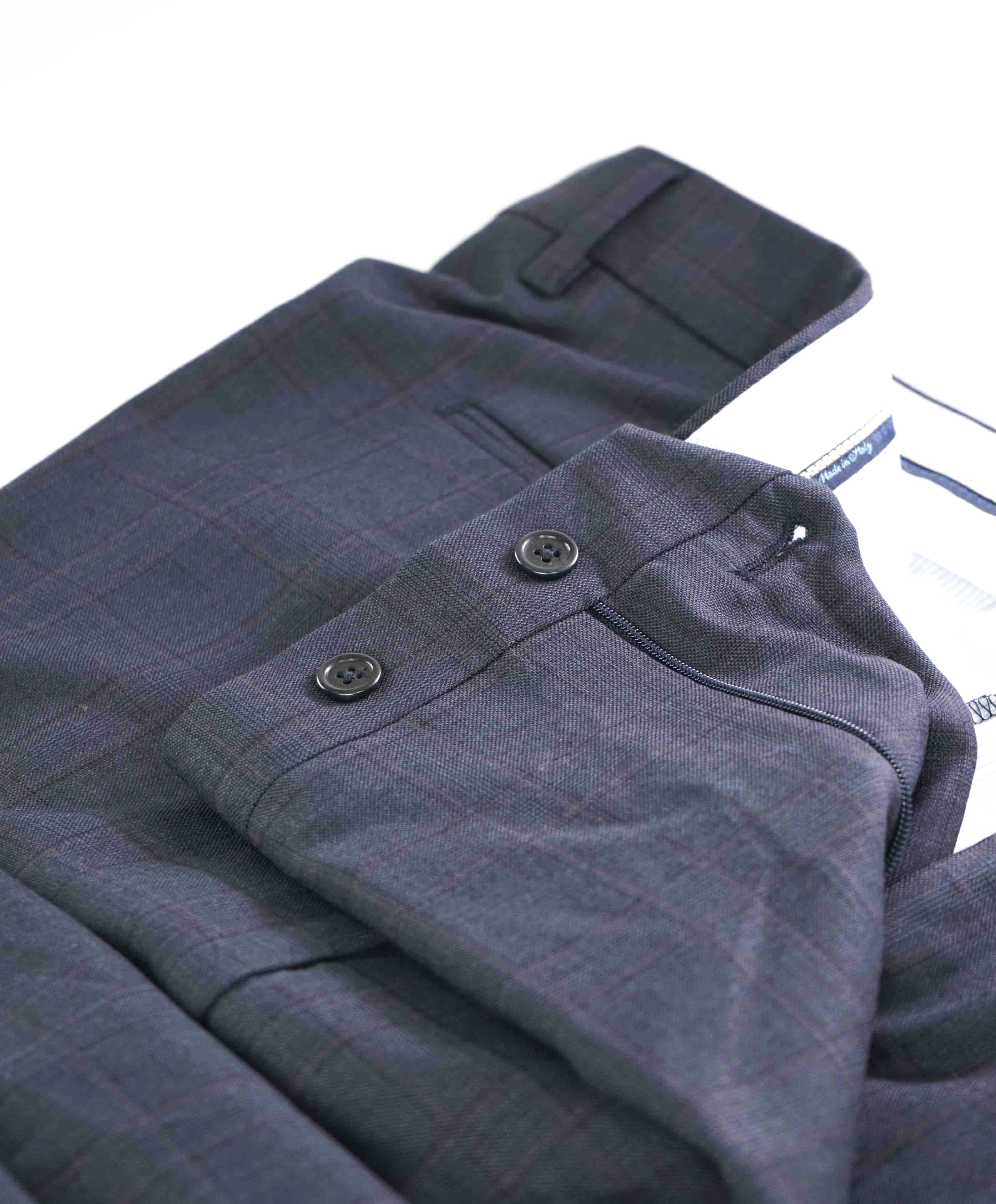 $398 SAKS FIFTH AVE  - Blue/Purple Check MADE IN ITALY Flat Front Dress Pants - 36W