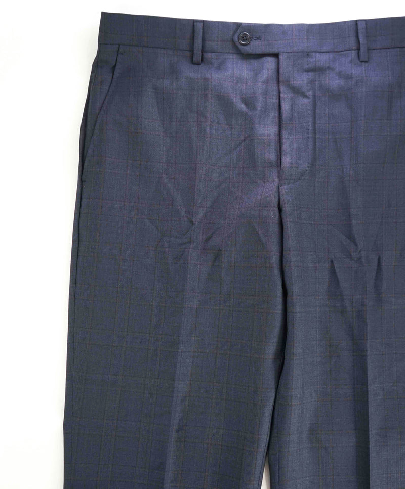$398 SAKS FIFTH AVE  - Blue/Purple Check MADE IN ITALY Flat Front Dress Pants - 36W