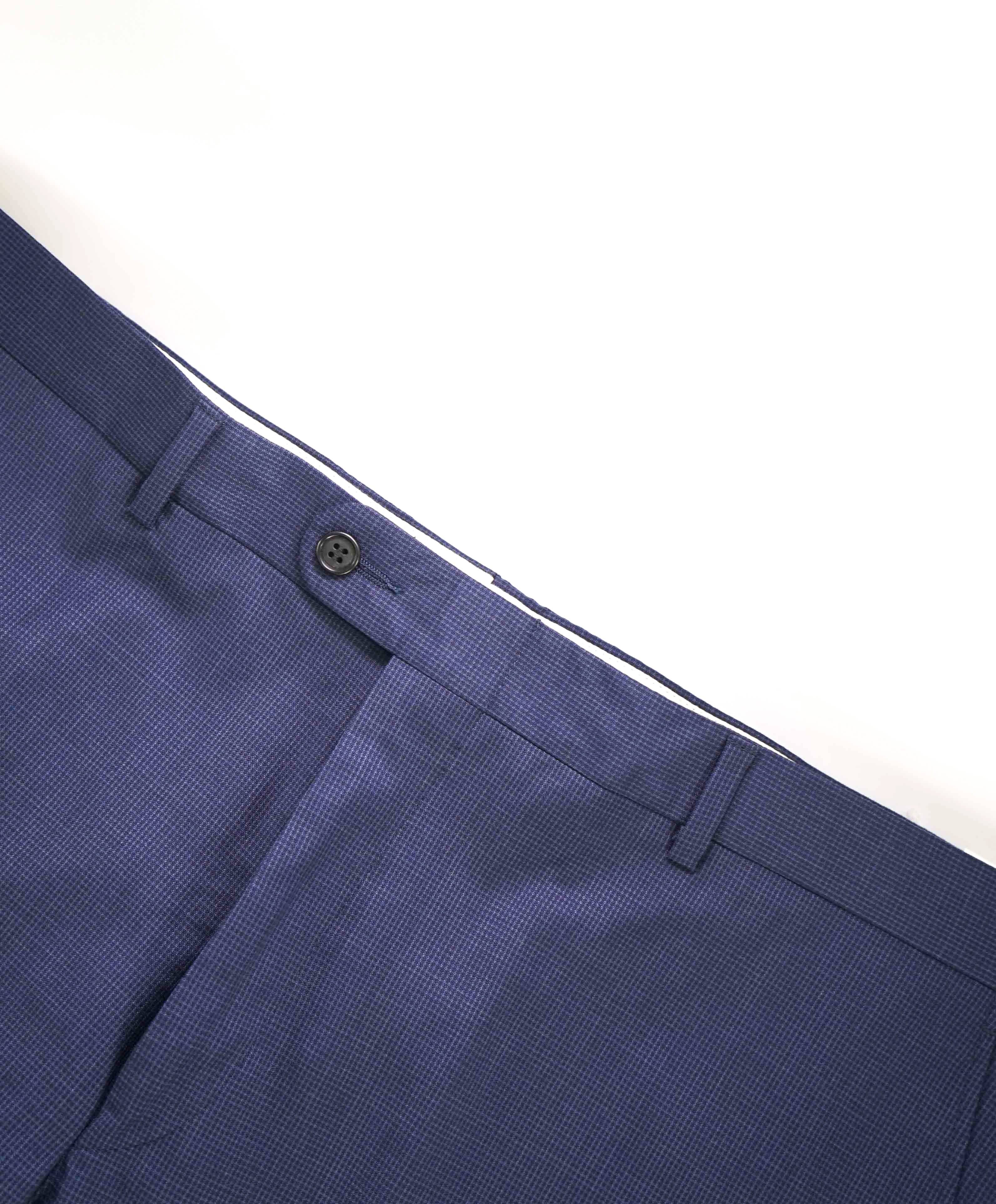 HICKEY FREEMAN - Heathered Blue Micro Check Wool Flat Front Dress Pants - 40W