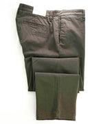 $395 ELEVENTY - Contrast Piping Olive Green Cotton/Elastane Chino Pants - 36W