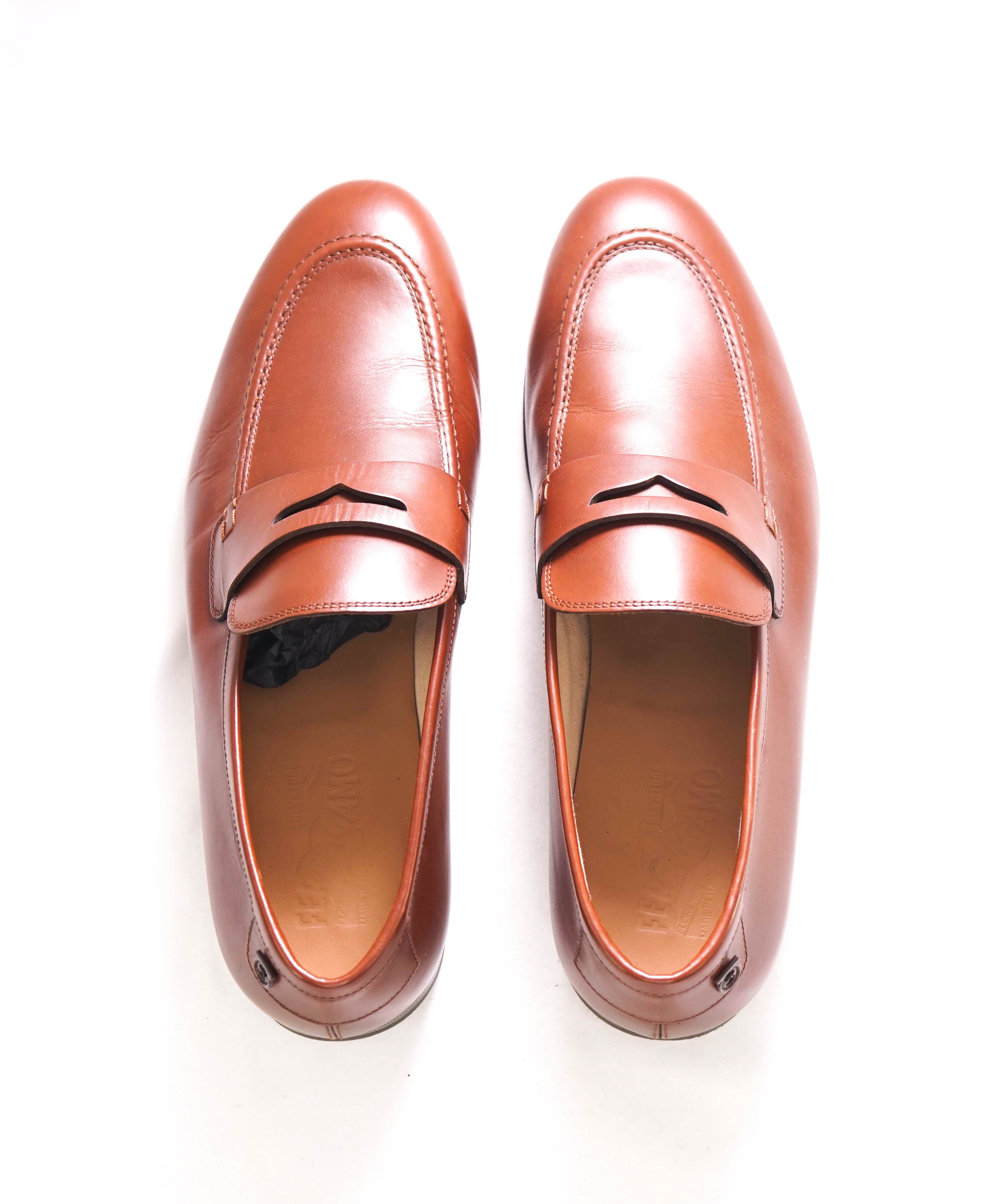 $895 SALVATORE FERRAGAMO - “GOYA" Brown Gancini Loafers - 11 EE