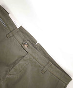 $395 ELEVENTY - Contrast Piping Olive Green Cotton/Elastane Chino Pants - 36W
