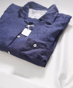 $495 ELEVENTY - Navy PURE LINEN Camp Collar Button Shirt - M