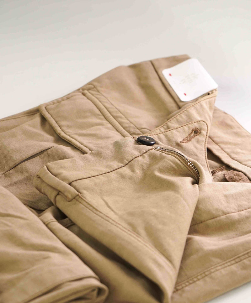 $745 ELEVENTY - Cotton/Elastane Beige Patch Pocket Cargo Chino Pants - 33W