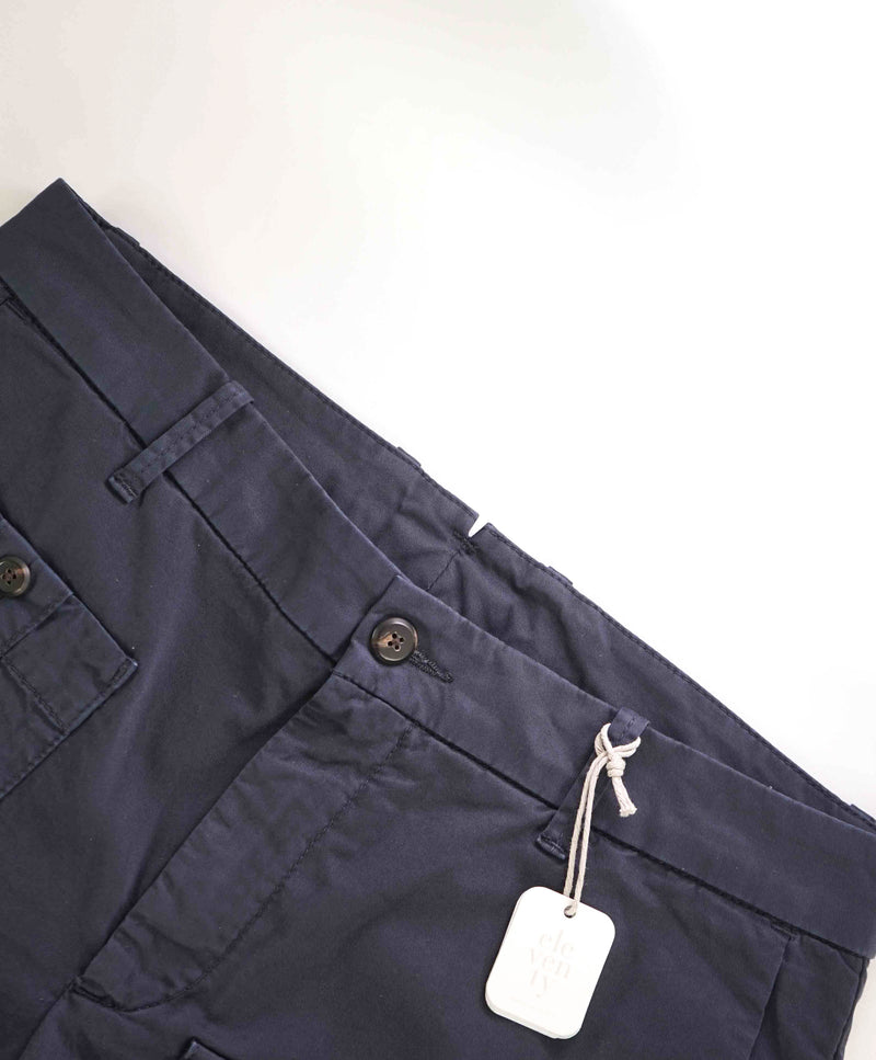 $275 ELEVENTY - COTTON BERMUDA Navy Blue Cargo Chino Shorts Pants  - 33W