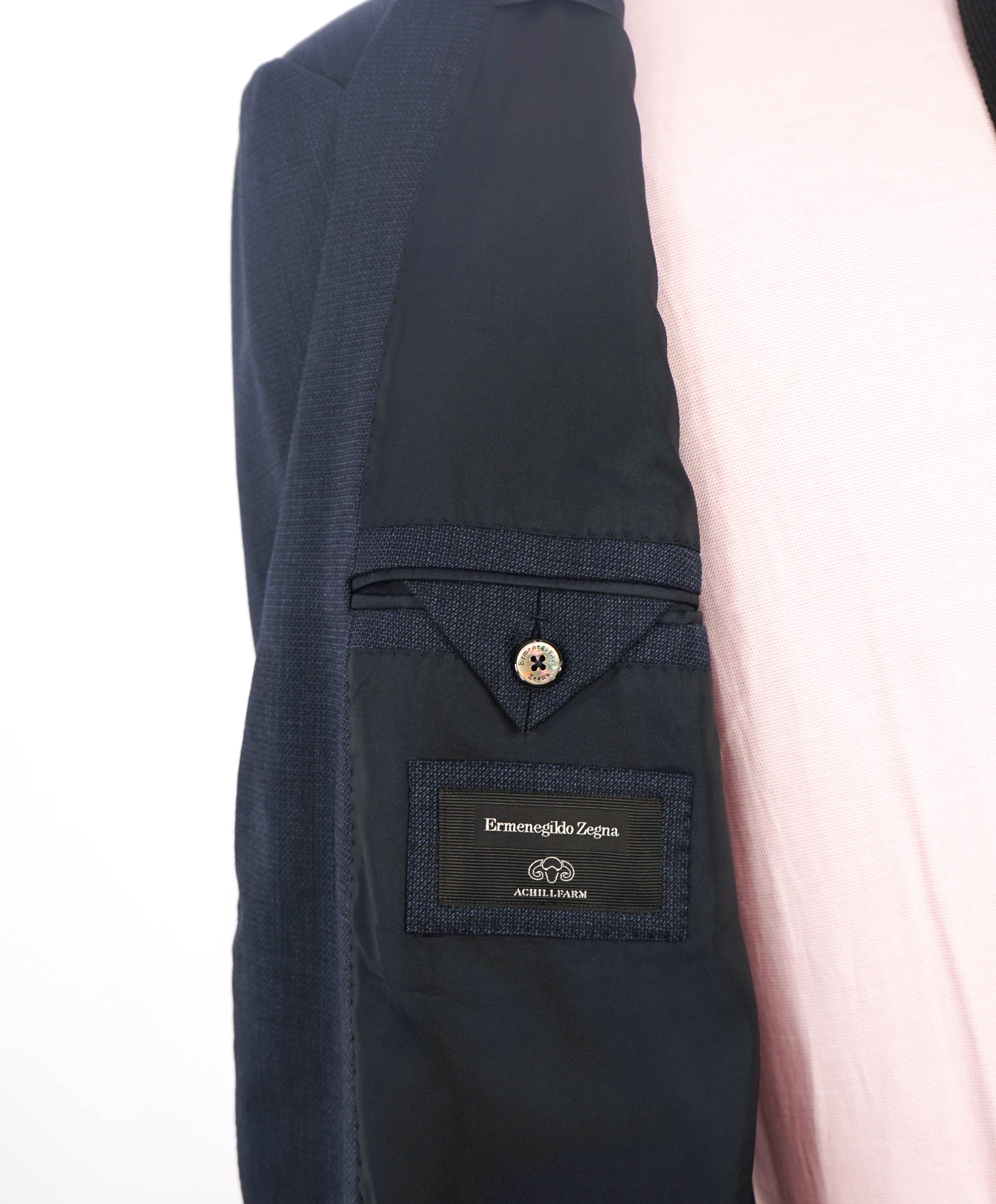 $3,700 ERMENEGILDO ZEGNA -“ACHILLFARM" SILK BLUE Birdseye Suit - 46R