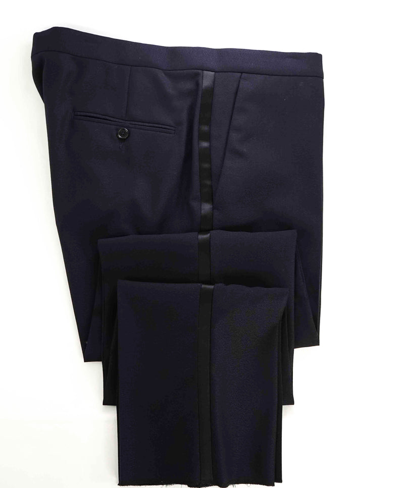 $595 Z ZEGNA - Midnight Blue Silk Stripe Textured Tuxedo Dinner Pants - 37W