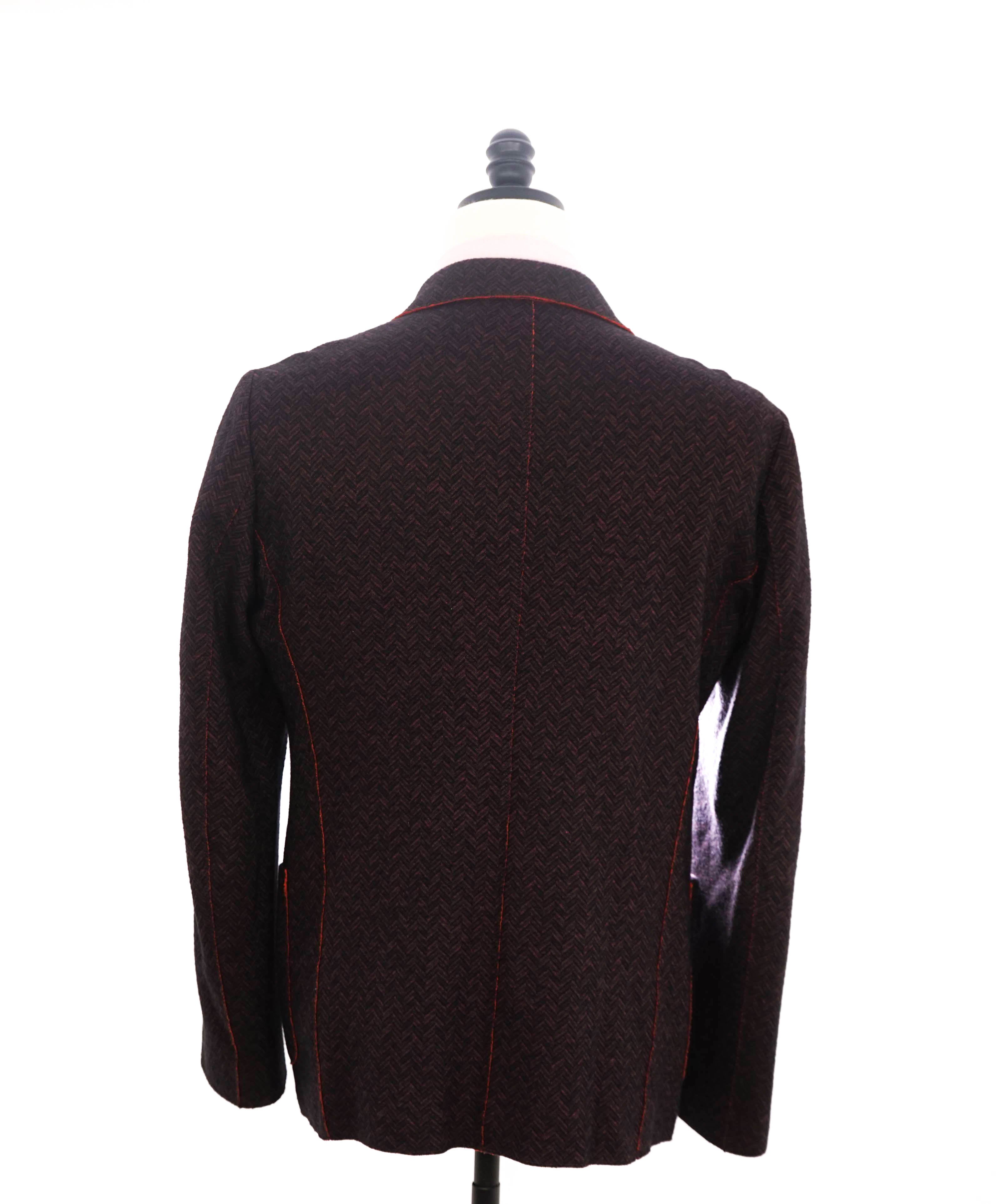 ARMANI COLLEZIONI - Unlined Burgundy & Orange Herringbone Blazer - 40R
