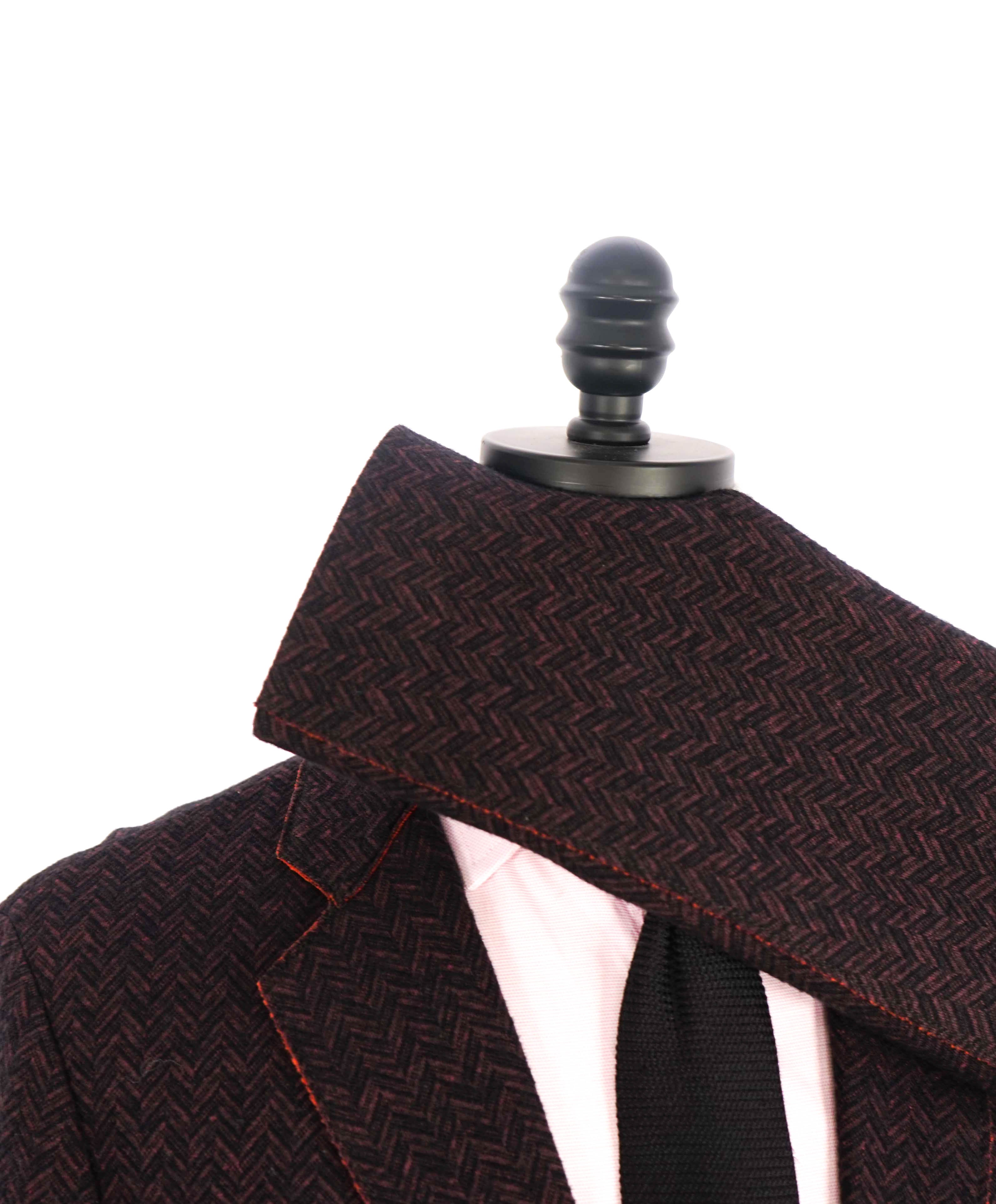 ARMANI COLLEZIONI - Unlined Burgundy & Orange Herringbone Blazer - 40R