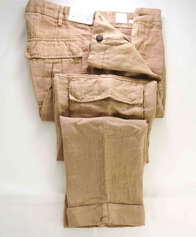 $695 ELEVENTY - PURE LINEN Weathered Camel Cargo Pants- 33W